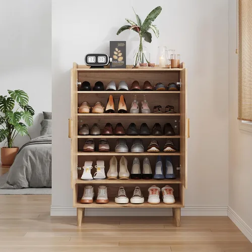 Miniatura 4 de Armario de zapatos con puertas, armario de almacenamiento de zapatos de 6 niveles con estantes ajustables, zapatero independiente organizador