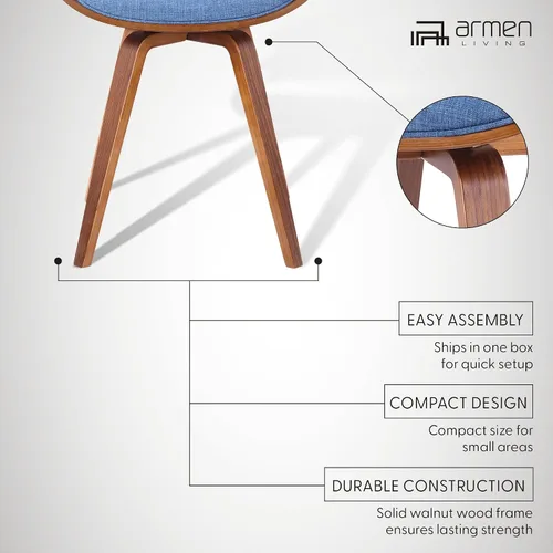 Miniatura 9 de Armen Living Silla de verano moderna de mediados de siglo en tela azul con acabado de madera de nogal - Juego de 2