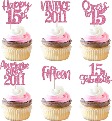 Miniatura 59 de Rsstarxi Paquete de 24 adornos para cupcakes vintage 2019 con purpurina negra para 5º cumpleaños, saludos a 5, cinco, 5, 5 fabulosos para cupcakes