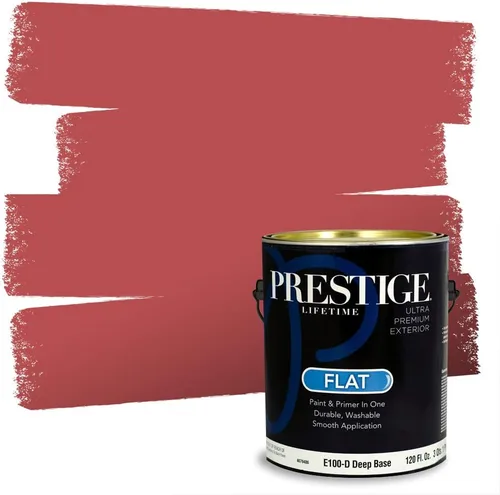 Miniatura 252 de Prestige Paints E100-T-SW6591 Pintura exterior e imprimación en uno, 1 galón, plano, combinación comparable de Sherwin Williams Amaryllis, 1 galón