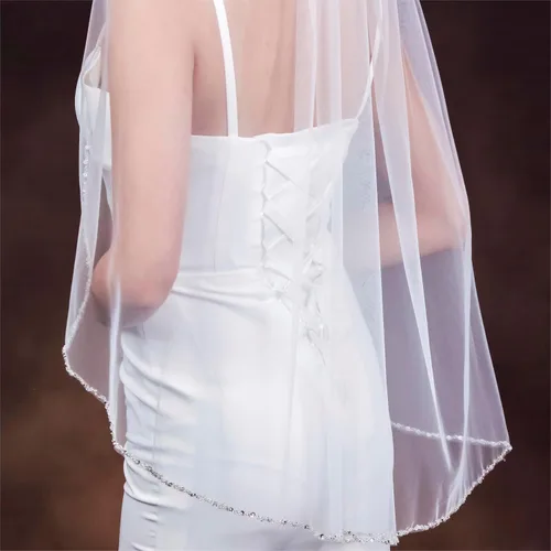 Miniatura 5 de HONGMEI Velo de novia para novias hecho a mano con borde de cuentas de cristal 1 nivel velo de novia con peine