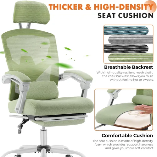 Miniatura 3 de Silla de oficina para computadora Sweetcrispy, sillas giratorias ergonómicas de malla con respaldo alto para trabajo con ruedas, soporte lumbar Verde