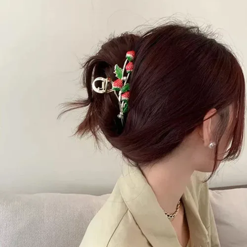 Miniatura 4 de FRCOLOR Pinzas para el cabello con estilo de fresa, decoración de fresa, pinzas de metal antideslizantes y elegantes