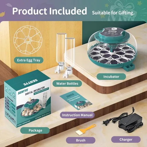 Miniatura 7 de Incubadora automática de huevos con pantalla LED, incubadora de huevos grande con sistema de giro y humedad ajustable, incubadora de tapa