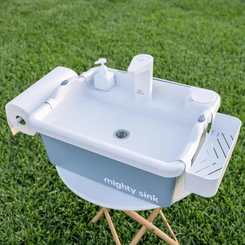 Fregadero portátil Mighty Sink: Estación de lavado patentada con grifo electrónico | 2 galones | Fácil instalación | Uso en interiores y exteriores