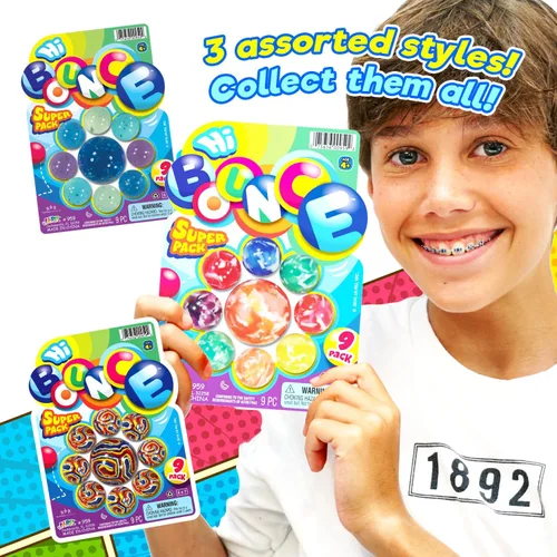 Miniatura 2 de 2CHILL Hi Bounce - Pelotas pequeñas con rebote para niños, estilos surtidos (2 paquetes, 18 bolas en total) – Pelotas de goma coloridas de 1-1.75