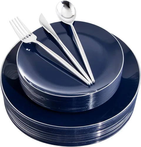 Miniatura 16 de I00000 150 PIEZAS Platos Desechables Dorados Cubiertos, Juego de Vajilla con Purpurina Dorada Incluye 25 Platos de Cena 10.25'', 25 Platos de Postre