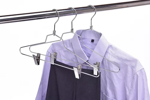 Miniatura 2 de Quality Hangers Perchas de metal para faldas con clips, paquete de 10 perchas de alambre para pantalones con gancho giratorio, perchas resistentes