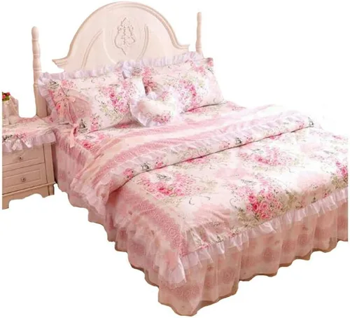 FADFAY, Juego de ropa de cama romántica con estampado de flores, juego de cama floral, funda de edredón con volantes de encaje de princesa, tamaño