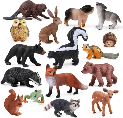 16 piezas de figuras de animales del bosque para bebés, figuras de criaturas del bosque, juguetes en miniatura, adornos para pasteles y cupcakes,