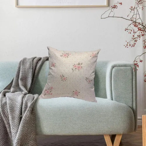 Miniatura 4 de HOSNYE - Fundas de cojín decorativas con estampado de lunares florales de fondo, estilo shabby chic con rosas rosadas, de algodón y lino, para sofá