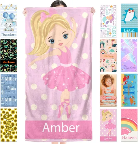 Miniatura 14 de Toalla de playa personalizada para niños, toallas de playa personalizadas de poliéster de secado rápido con nombres para niñas y niños, 30 x 60
