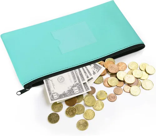 Miniatura 2 de Paquete de 4 bolsas de dinero para depósitos bancarios, cartera de cuero sintético resistente con cremallera con ventana transparente, bolsa