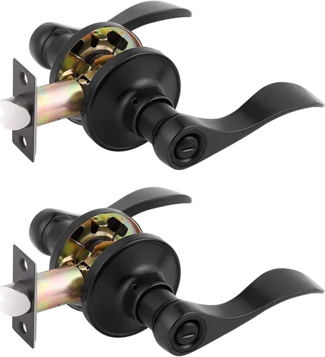 Miniatura 14 de Gobrico - Manija de puerta de privacidad negra mate, paquete de 1, palanca interior sin llave para dormitorio y baño, reversible, estilo onda/gota