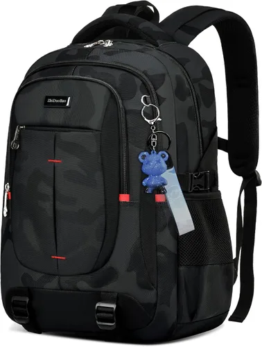 Miniatura 10 de Mochila ligera de camuflaje negro, compartimento para portátil de 15-17 pulgadas, para escuela, universidad, viajes, Casual
