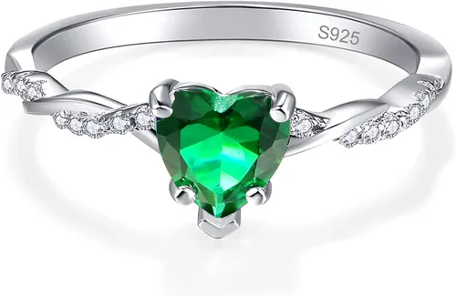 Miniatura 2 de BONLAVIE Anillo de compromiso de plata de ley 925 con forma de corazón de 1.25 quilates, con corte de corazón, esmeralda verde, anillo de compromiso