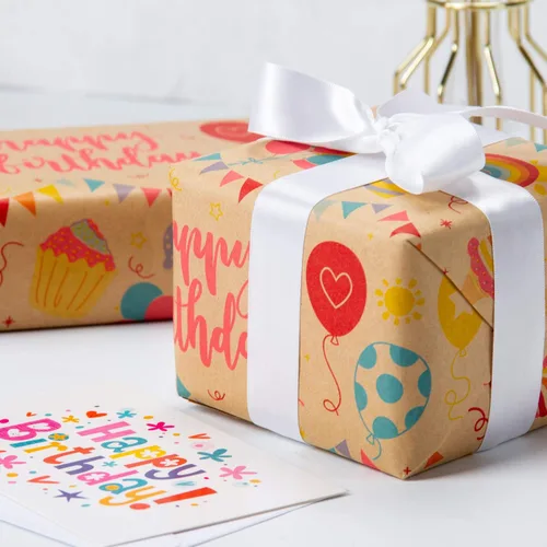 Miniatura 4 de RUSPEPA - Rollo de papel de estraza para envolver regalos, diseño de cumpleaños; ideal para cumpleaños, fiesta, baby shower; 24 pulgadas x 100 pies