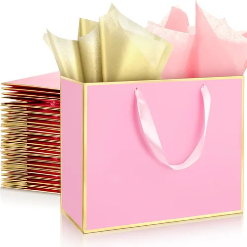Miniatura 18 de ReliThick Paquete de 12 bolsas de regalo de papel metálico con asas y papel de seda de 11.8 x 10 x 4 pulgadas, bolsa de agradecimiento para Azul