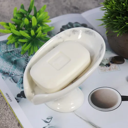 Miniatura 6 de Jabonera autodrenante de cerámica de mármol blanco, soporte de soporte para jabonera, jabonera, jabonera, jabonera, para baño, ducha, mostrador