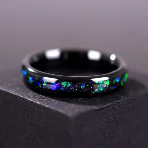 Miniatura 3 de THREE KEYS JEWELRY Anillos de tungsteno para hombre y mujer, 8mm 4mm,Serie Galaxy creado con incrustaciones de ópalo, anillos de boda