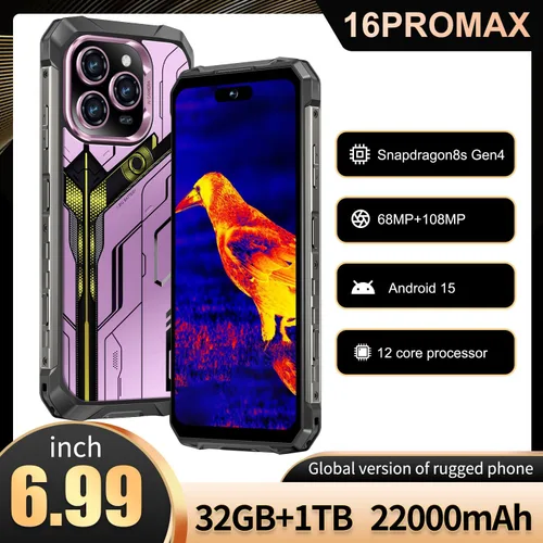 Miniatura 4 de MMY 32+1TB Teléfono celular desbloqueado resistente Armor, teléfono inteligente de 6.99" HD con fotografía de visión nocturna de 68+108MP, 22000mAh