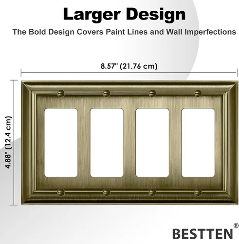 Miniatura 6 de BESTTEN Grand Collection - Placa de pared decorativa de latón envejecido de aleación de zinc de 4 cuadras, cubierta de enchufe de latón antiguo