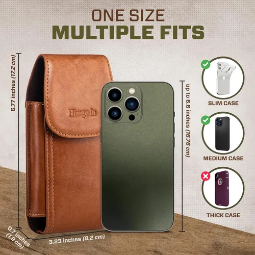 Miniatura 3 de Funda de cuero genuino para cinturón de hombre, funda para cinturón de teléfono celular con clip para cinturón para iPhone 17 Pro Max 16 Plus 15 Pro