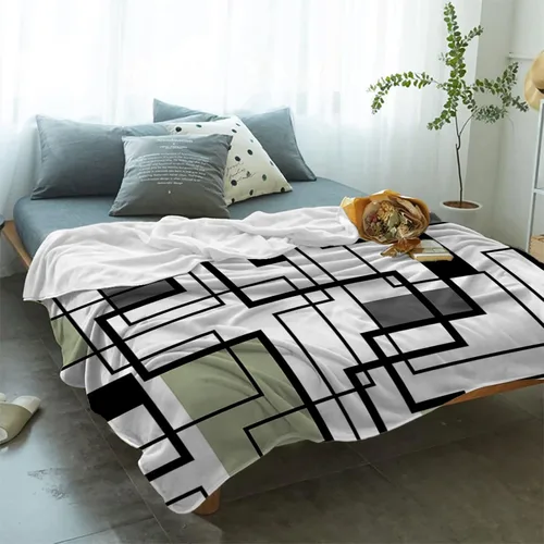 Miniatura 2 de Manta acogedora de franela con diseño geométrico, color negro, gris, verde salvia, arte abstracto, manta ligera de vellón súper suave para sofá
