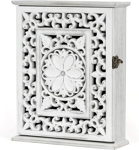 Miniatura 10 de Soporte para llaves de pared con caja de llaves y gabinete de llaves, ganchos de pared de madera para colgar en la pared, estante rústico