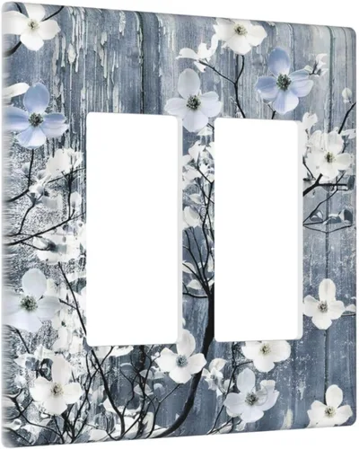 Miniatura 74 de Cubierta de interruptor de luz de 3 cuadrillas con diseño de flores azules púrpuras, cubierta de placa de pared de triple palanca, arbustos florales