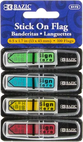 BAZIC Products Dispensadores de marcadores de página de neón, notas adhesivas para materiales de estudio, uso de oficina, firma aquí y marcadores de