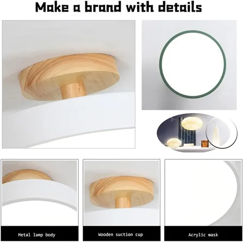 Miniatura 7 de Lámpara de techo LED regulable, lámpara de techo moderna de 9 pulgadas, montaje empotrado, de madera, de 12 W, lámpara blanca para sala de estar