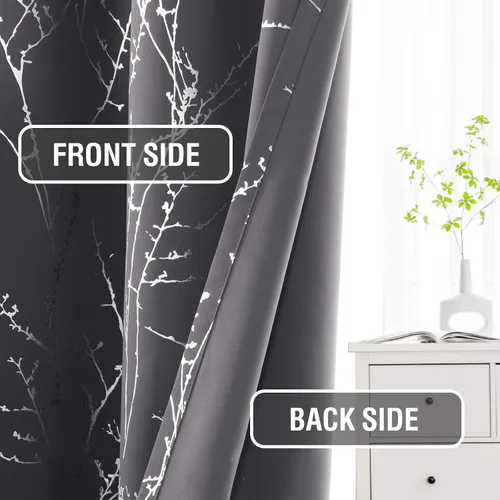 Miniatura 7 de H.VERSAILTEX Cortinas opacas para dormitorio, con estampado de ramas de árbol, con aislamiento térmico y ojales, cortinas de ventana gruesas y Gris