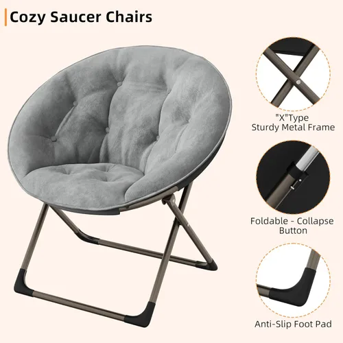 Miniatura 5 de Garvee Silla platillo, cómoda silla de piel sintética con marco de metal plegable, asiento plegable de felpa de gran tamaño para adultos