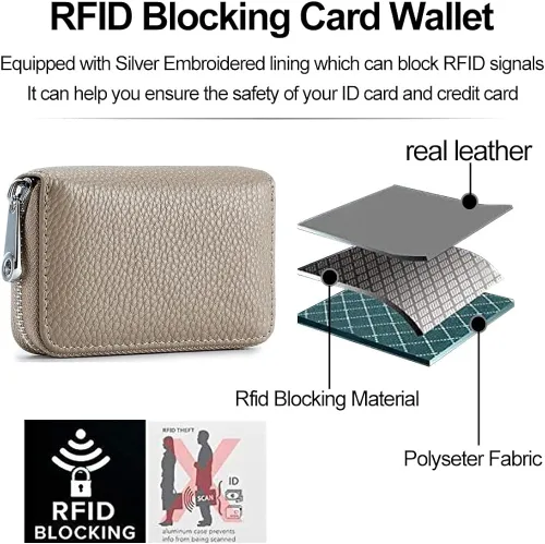 Miniatura 4 de Tarjetero RFID de cuero genuino para tarjetas de crédito con cremallera Moderno