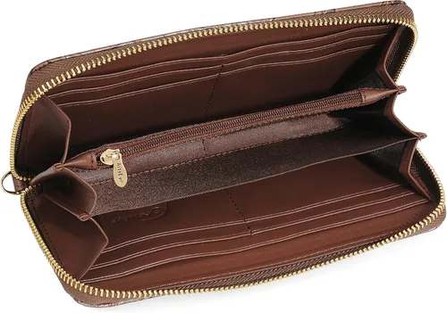 Miniatura 4 de ArtsEye Cartera larga con cremallera alrededor de cuero genuino en relieve rosa, Gris