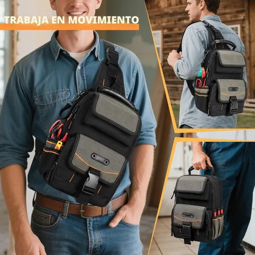 Miniatura 5 de Bolsa de herramientas para electricistas Trahzia, organizador de herramientas HVAC con cremallera, asa ergonómica y correa de hombro para técnicos