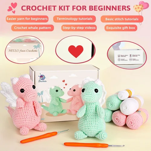 Miniatura 4 de Crochetta Kit de ganchillo para principiantes, kit de inicio de ganchillo con tutoriales en video paso a paso, kit de ganchillo para principiantes