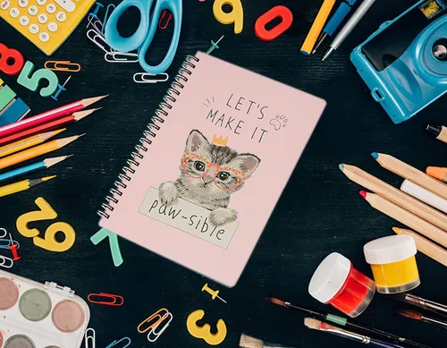 Miniatura 3 de Yansanido Cuaderno de espiral, 4 piezas A5 de tapa dura gruesa con diseño de gato, 0.315 in, 4 colores, 80 hojas, 160 páginas para estudio y notas