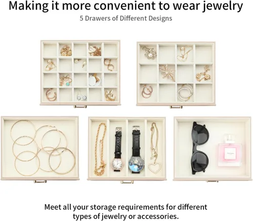 Miniatura 4 de Organizador grande para joyas, caja de joyería de 6 capas para mujer, estuche de almacenamiento de joyas con asa, regalo para Navidad, Año Nuevo