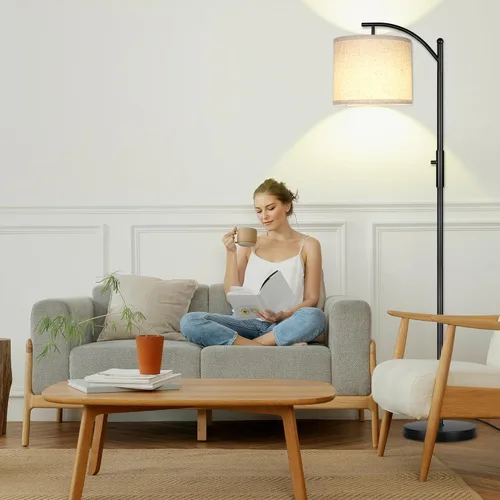 Miniatura 7 de ROTTOGOON Lámpara de pie regulable, lámparas de pie de arco para sala de estar, lámpara de pie moderna de atenuación continua con pantalla de lino