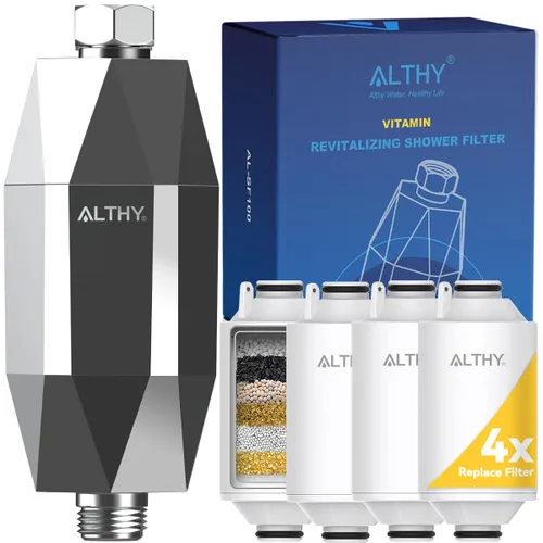 ALTHY Filtro de agua revitalizante para cabezal de ducha con vitamina C, reduce el cloro, los metales pesados y suaviza el agua dura, evita la