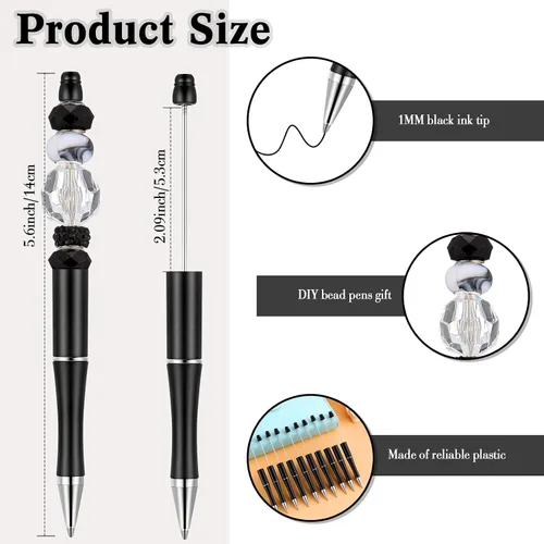 Miniatura 2 de Crtiin Kit de 100 piezas de bolígrafos con cuentas para bricolaje, kit a granel, 50 bolígrafos de bola con vástago, tinta negra, bolígrafos