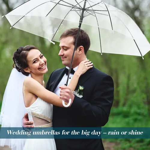 Miniatura 11 de Saintrygo Paquete de 20 sombrillas de boda con mango de gancho en J, resistentes al viento, paraguas grande de burbujas para adultos y niños, lluvia