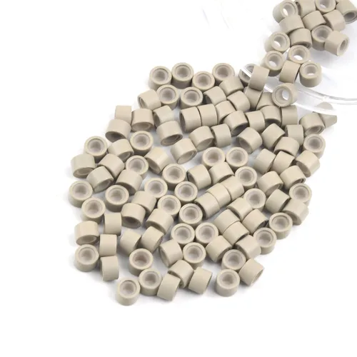 Miniatura 58 de Vlasy 100 Piezas Cuentas de Nano Anillo con Forro de Silicona para Extensiones de Cabello Humano con Nano Anillo 5 Colores Opcionales (Negro)