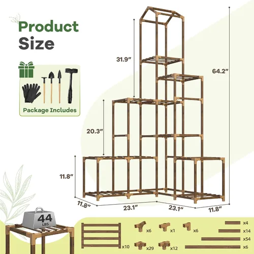 Miniatura 6 de EnHomee Soporte de esquina de 64.2 pulgadas para plantas de interior, estante alto para plantas de 13 a 19 macetas escalonadas para exteriores