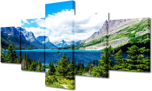 Miniatura 23 de TUMOVO Lienzo decorativo para pared de sala de estar, 5 paneles de naturaleza, Alaska, Estados Unidos, autopista alrededor de montañas, paisaje