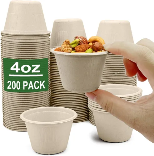 Miniatura 11 de CAMKYDE Vasos de Soufflé Desechables de Fibra de Bagazo de 2 oz, Paquete de 100, Vasos para Condimentos 100% Naturales Biodegradables Compostables