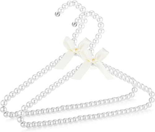 Miniatura 9 de Threan Rosa 12 piezas de perchas de ropa con cuentas de perlas mini con cuentas de perlas pequeñas de metal con cinta, estándar para niños, bebés