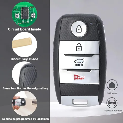 Miniatura 6 de Keymall Llavero inteligente para automóvil con entrada sin llave de repuesto para Kia NIRO 2017 2018 2019 433MHz ID47Chip